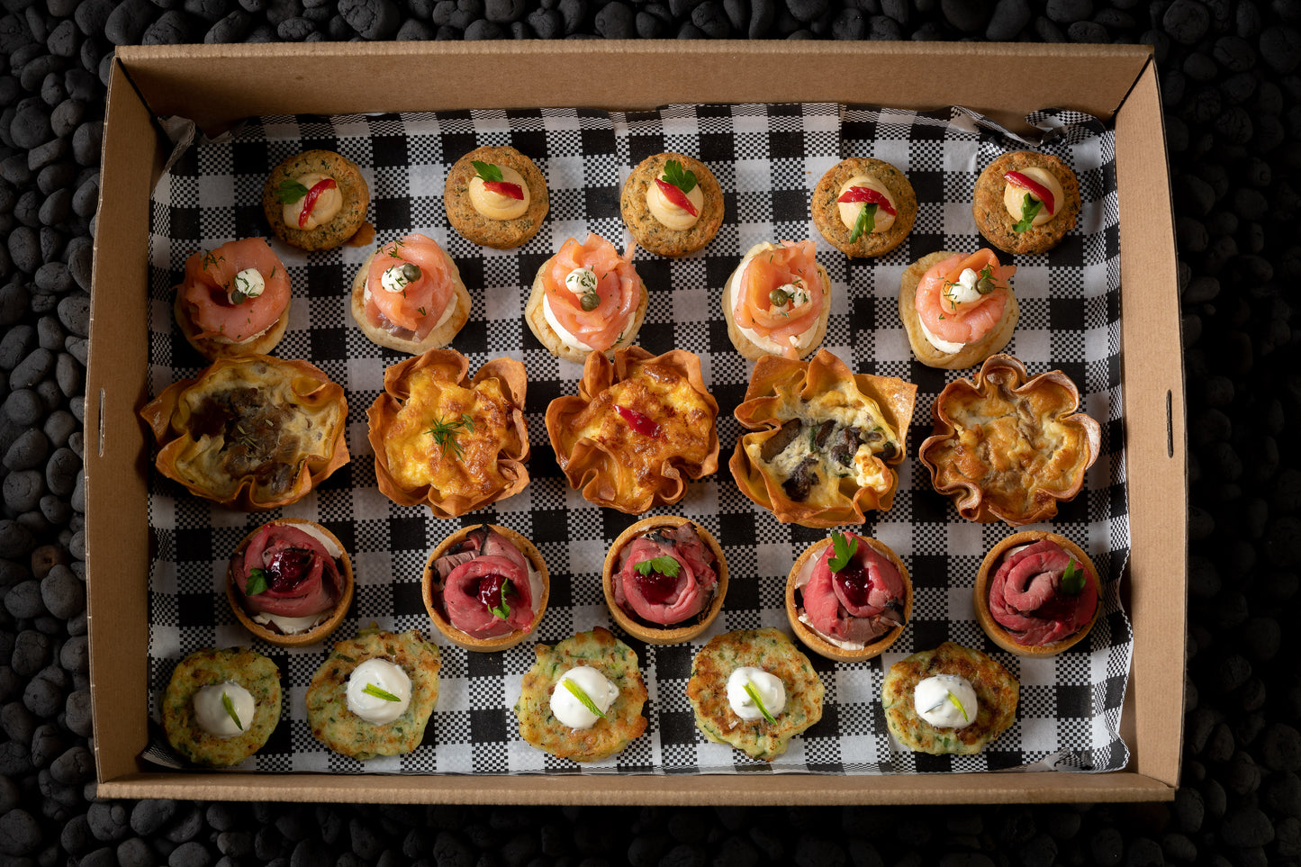 Mixed savoury cold canapés